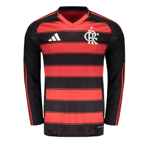 Camisa Flamengo Manga Longa 2025 Adidas Torcedor Masculina - Vermelho/Preto