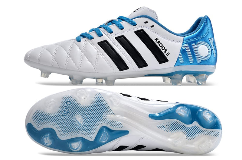 Chuteira Campo Adidas AdiPure 11 Pro FG Branca e Azul " Toni Kroos "