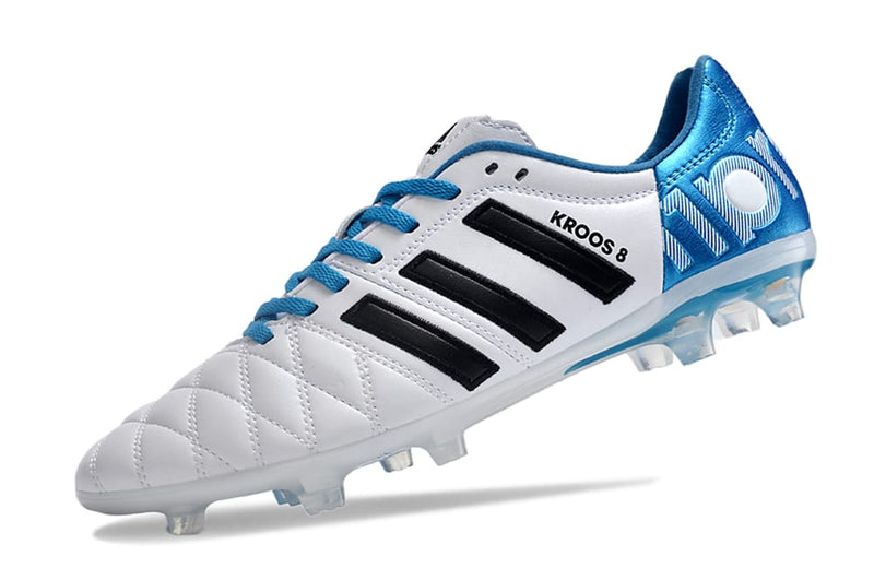 Chuteira Campo Adidas AdiPure 11 Pro FG Branca e Azul " Toni Kroos "